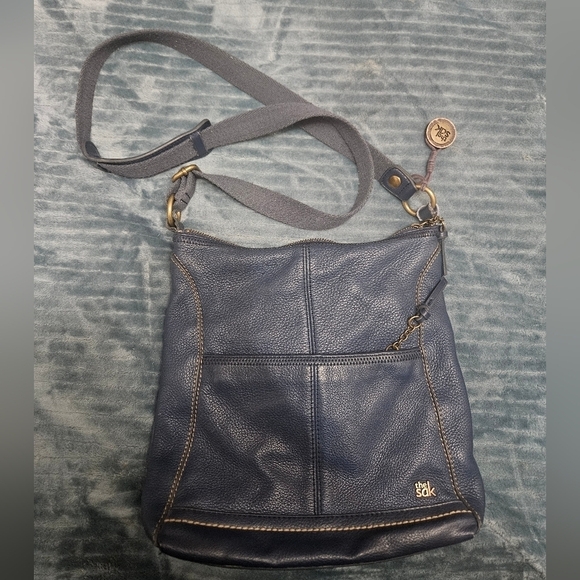 The Sak Handbags - The Sak Navy Blue Leather Crossbody Bag with fabric strap!